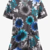 UA Butter-Soft STRETCH Autumn Sunflowers Pewter Women's 2-Pocket V-Neck Printed Scrub Top