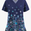 UA Butter-Soft STRETCH Bright Hearts Navy Women's 2-Pocket V-Neck Printed Scrub Top