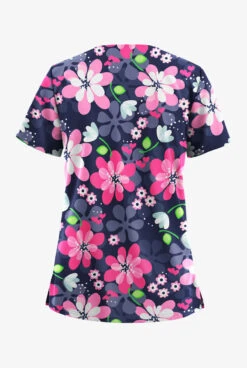 UA Butter-Soft STRETCH Fantasy Flora Navy Women's 2-Pocket V-Neck Printed Scrub Top -Uniform Store TS542FFNY 100523 2