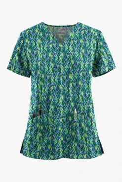 UA Butter-Soft STRETCH Geometric Path Navy Women's 2-Pocket V-Neck Printed Scrub Top