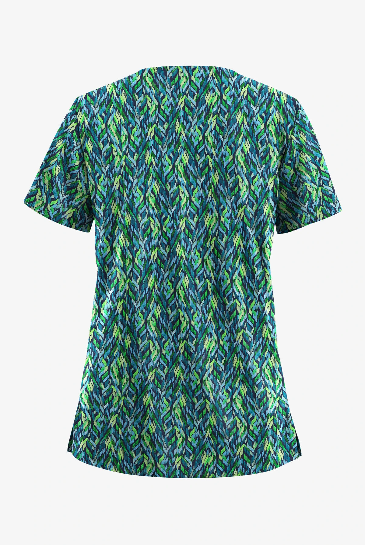 UA Butter-Soft STRETCH Geometric Path Navy Women's 2-Pocket V-Neck Printed Scrub Top 2 UA Butter-Soft STRETCH Geometric Path Navy Women's 2-Pocket V-Neck Printed Scrub Top - Image 2