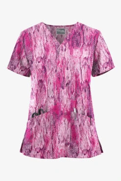 UA Butter-Soft STRETCH Lux Python Eggplant Women's 2-Pocket V-Neck Printed Scrub Top