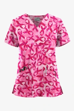 UA Butter-Soft STRETCH Pink Courage Fuchsia Women's 2-Pocket V-Neck Printed Scrub Top