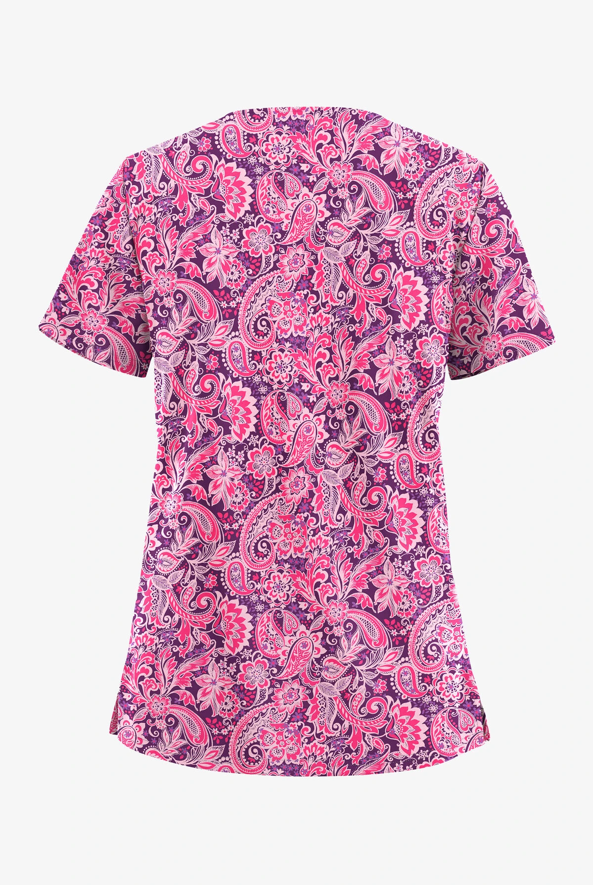 UA Butter-Soft STRETCH Romantic Paisley Eggplant Women's 2-Pocket V-Neck Printed Scrub Top 2 UA Butter-Soft STRETCH Romantic Paisley Eggplant Women's 2-Pocket V-Neck Printed Scrub Top - Image 2