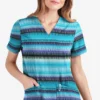 UA Butter-Soft STRETCH Reigning Stripes Turquoise Women's 2-Pocket V-Neck Print Scrub Top