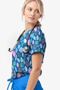 UA Butter-Soft STRETCH Swedish Leaves Royal Women's 2-Pocket V-Neck Print Scrub Top -Uniform Store TS542SWRL 100523 3