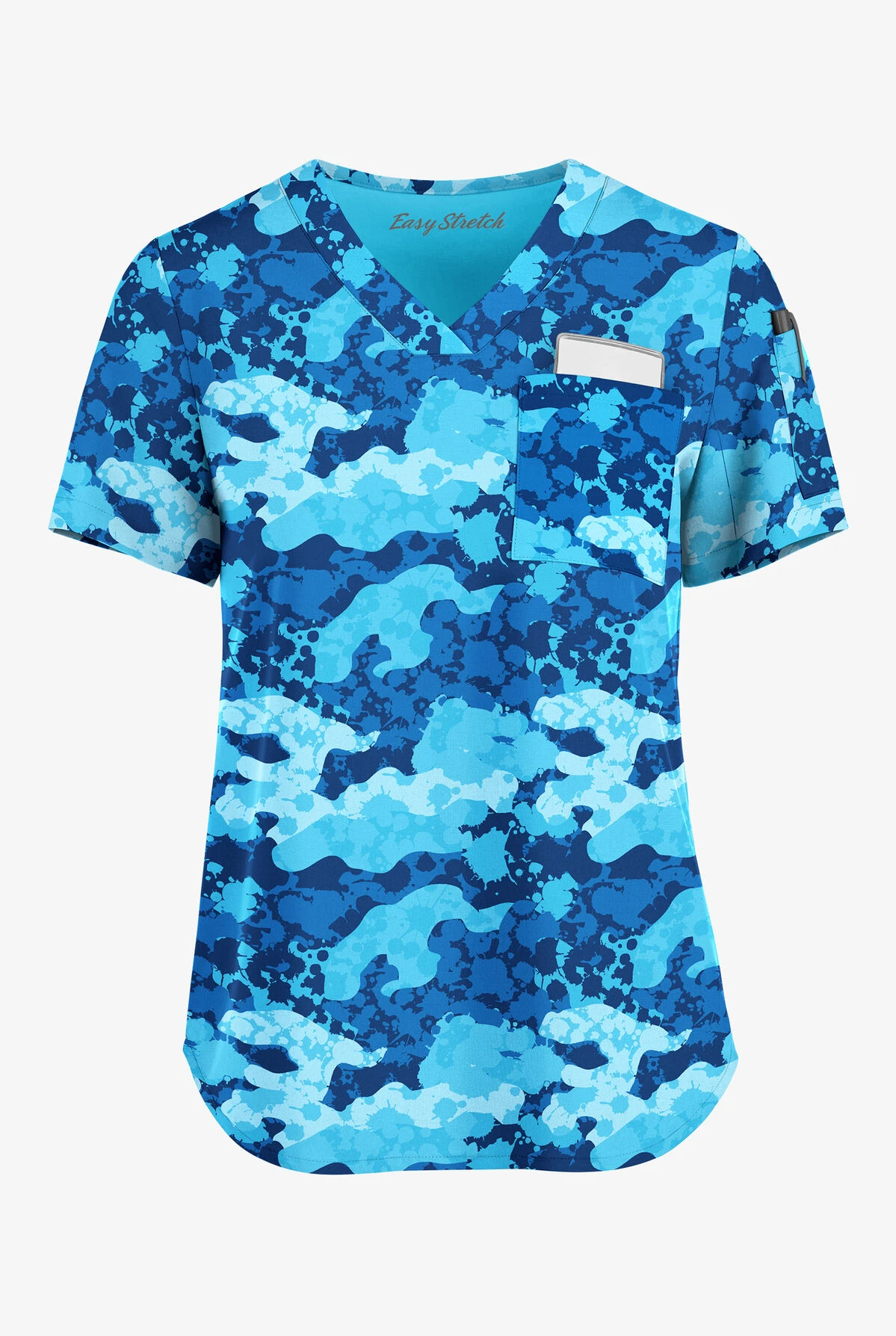 Easy STRETCH By Butter-Soft Camo Splash Navy Women's 3-Pocket V-Neck Tuck-In Printed Scrub Top 1 Easy STRETCH By Butter-Soft Camo Splash Navy Women's 3-Pocket V-Neck Tuck-In Printed Scrub Top