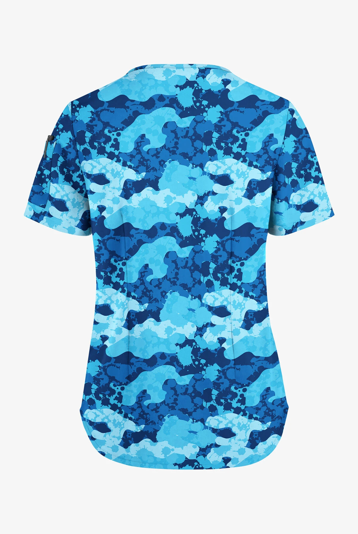 Easy STRETCH By Butter-Soft Camo Splash Navy Women's 3-Pocket V-Neck Tuck-In Printed Scrub Top 2 Easy STRETCH By Butter-Soft Camo Splash Navy Women's 3-Pocket V-Neck Tuck-In Printed Scrub Top - Image 2