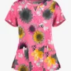 Butter-Soft Autumn Sunflowers Rose Dusk Women's 2-Pocket Keyhole V-Neck Printed Scrub Top