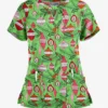 Butter-Soft Christmas Baubles Grass Green Women's 2-Pocket Keyhole V Neck Printed Scrub Top