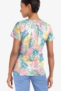 UA Butter-Soft STRETCH Tropical Mix Women's 6-Pocket Peasant Style Printed Scrub Top -Uniform Store TS569TMWT 3