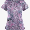UA Butter-Soft STRETCH Vienna Paisley Silver Women's 6-Pocket Peasant Style Print Scrub Top