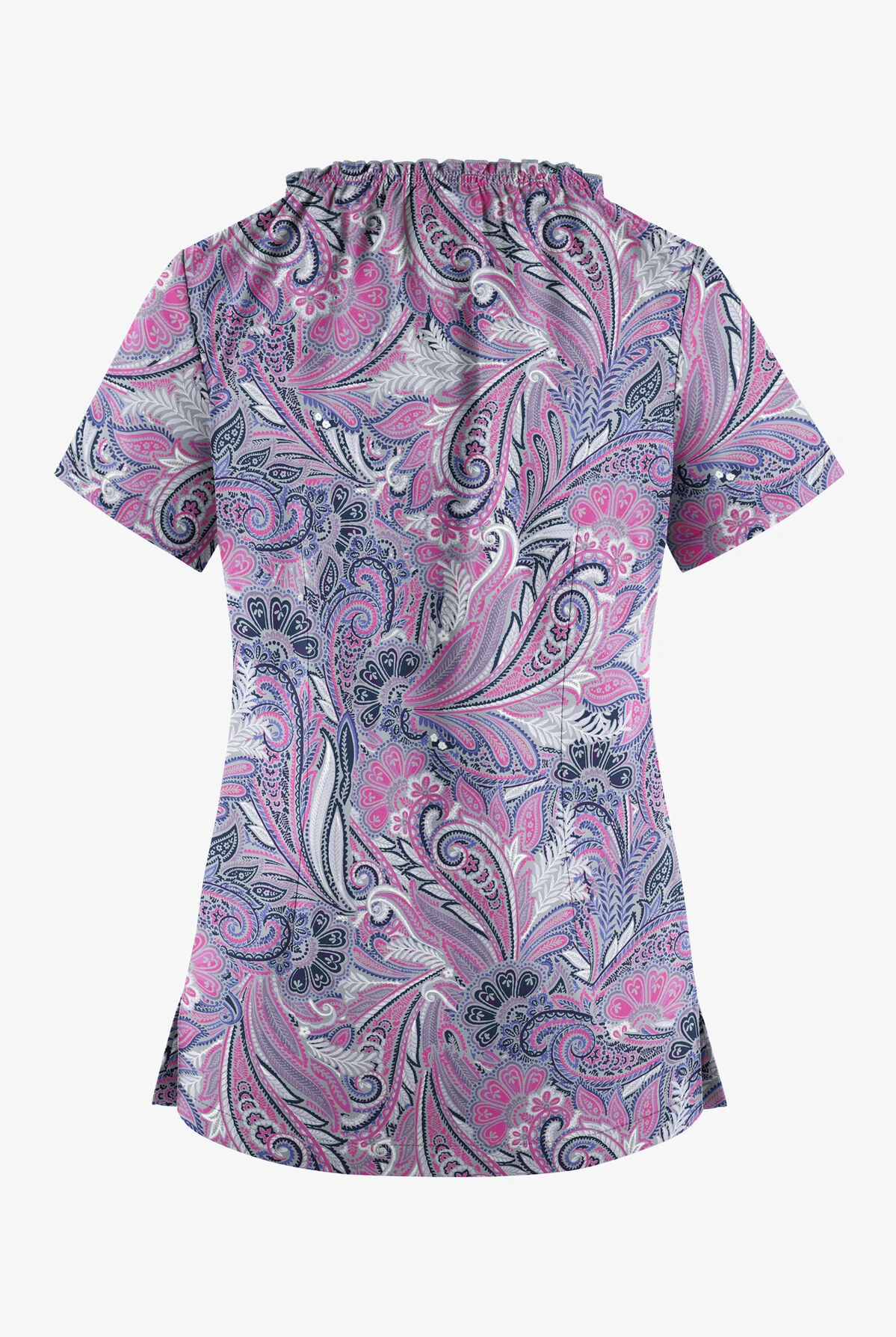 UA Butter-Soft STRETCH Vienna Paisley Silver Women's 6-Pocket Peasant Style Print Scrub Top 2 UA Butter-Soft STRETCH Vienna Paisley Silver Women's 6-Pocket Peasant Style Print Scrub Top - Image 2