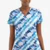 UA Butter-Soft STRETCH Belize Ikat Turquoise Women's 2-Angled Welt Pocket V-Neck Printed Scrub Top