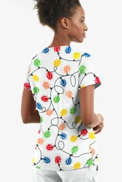 Butter-Soft Fairy Lights Women's 2-Pocket Angled Welt V-Neck Print Scrub Top -Uniform Store TS631FLWT 3