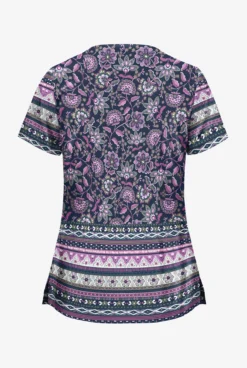 UA Butter-Soft STRETCH Jacobean Border Navy Women's 2-Pocket With Angled Welt Print Scrub Top -Uniform Store TS631JBNV 2