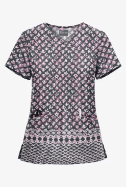 UA Butter-Soft STRETCH Night Garden Pewter Women's 2-Pocket V-Neck Print Scrub Top