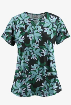 UA Butter-Soft STRETCH Happy Morning Floral Women’s 4-Pocket Grommet Neck Detail Printed Scrub Top