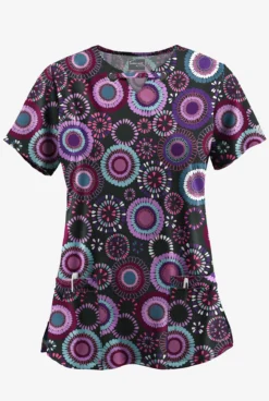 UA Butter-Soft STRETCH Floral Women’s 4-Pocket Grommet Neck Detail Scrub Top