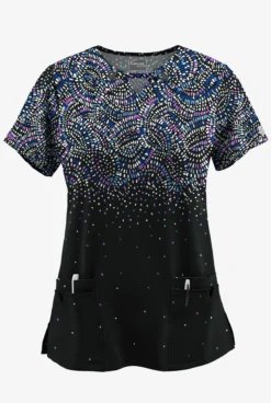 UA Butter-Soft STRETCH Roman Mosaic Women’s 4-Pocket Grommet Neck Detail Printed Scrub Top
