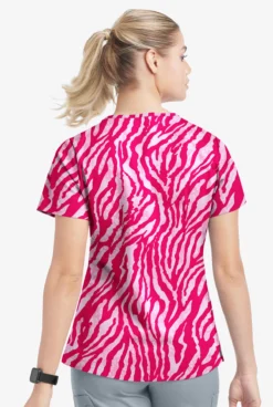 UA Butter-Soft STRETCH Tiger Fantasy Fuchsia Women's 4-Pocket Grommet Printed Scrub Top -Uniform Store TS754TFFC 3