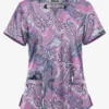 UA Butter-Soft STRETCH Vienna Paisley Silver Women's 4-Pocket Large Grommet Print Scrub Top