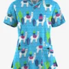 UA Butter-Soft STRETCH Llama Vacation Turquoise Women's 4-Pocket Crisscross Printed Scrub Top