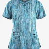 UA Butter-Soft STRETCH Urban Animal Turquoise Women's 4-Pocket Crisscross Printed Scrub Top