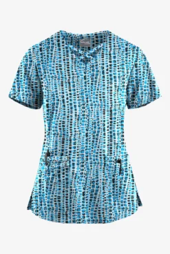 UA Butter-Soft STRETCH Urban Animal Turquoise Women's 4-Pocket Crisscross Printed Scrub Top