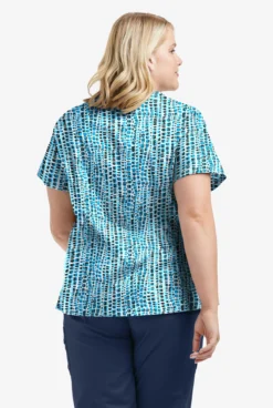 UA Butter-Soft STRETCH Urban Animal Turquoise Women's 4-Pocket Crisscross Printed Scrub Top -Uniform Store TS756UATQ 3
