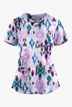 UA Butter-Soft STRETCH Varna Ikat Orchid Women's 4-Pocket Crisscross Printed Scrub Top