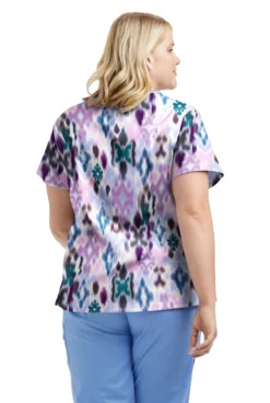 UA Butter-Soft STRETCH Varna Ikat Orchid Women's 4-Pocket Crisscross Printed Scrub Top -Uniform Store TS756VIOR 3