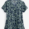 UA Butter-Soft STRETCH Floral Vines Navy Women's 4-Pocket Criss Cross Print Scrub Top