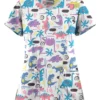 UA Butter-Soft STRETCH Stompin' Dino Orchid Women's 3-Pocket V-Neck Mock Wrap Scrub Top