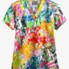 UA Butter-Soft Rainbow Tie-Dye White Printed Unisex 1-Pocket V-Neck Scrub Top