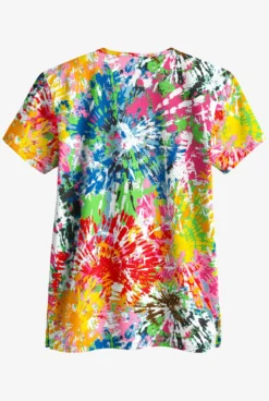 UA Butter-Soft Rainbow Tie-Dye White Printed Unisex 1-Pocket V-Neck Scrub Top -Uniform Store UA71RTD 2