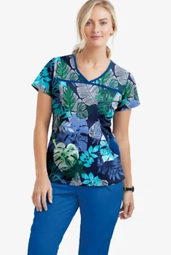 UA Best Buy Scrubs Jungle Fronds Navy Women's 4-Pocket Princess Seam Print Scrub Top 5 UA Best Buy Scrubs Jungle Fronds Navy Women's 4-Pocket Princess Seam Print Scrub Top -Uniform Store UA864JFN 3