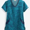 UA Paisley Delight Turquoise Women's 4-Pocket Princess Seam Print Scrub Top