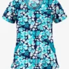UA River Floral Navy Women's 4-Pocket Princess Seam Printed Scrub Top