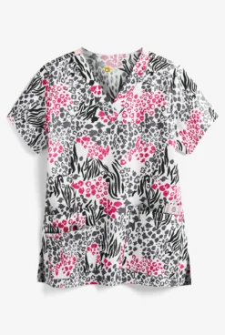 WonderWink WonderFLEX Verity One Love Women's 4-Pocket STRETCH V-Neck Print Scrub Top