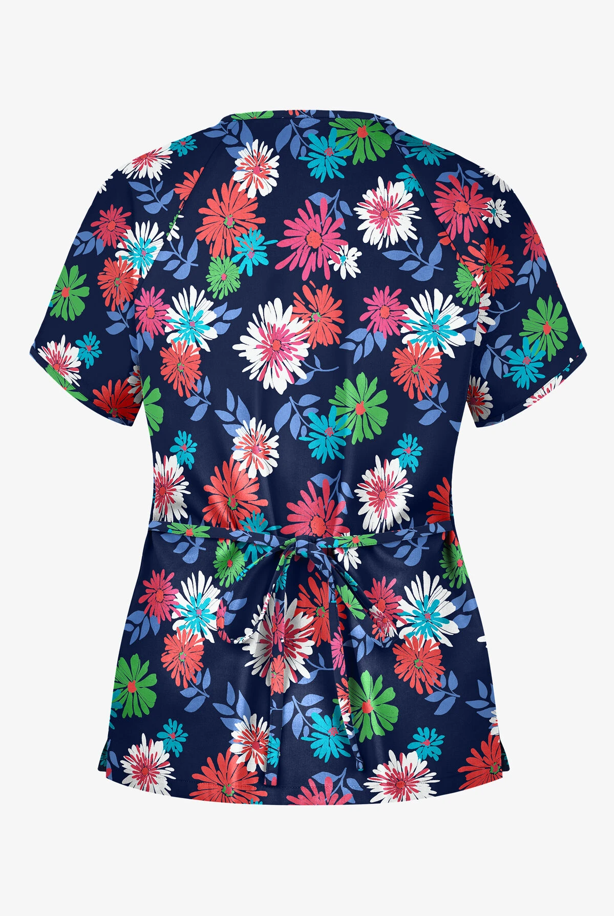 UA Floral Beauty Navy Women's 2-Pocket Mock Wrap Print Scrub Top 2 UA Floral Beauty Navy Women's 2-Pocket Mock Wrap Print Scrub Top - Image 2
