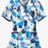 Butter-Soft Puzzle Cats Women's 2-Pocket Mock Wrap Printed Scrub Top