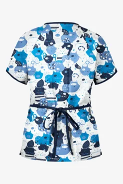 Butter-Soft Puzzle Cats Women's 2-Pocket Mock Wrap Printed Scrub Top -Uniform Store WT668PZW 2
