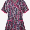 Butter-Soft Royal Ikat Women's 2-Pocket Mock Wrap Printed Scrub Top