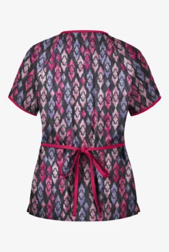 Butter-Soft Royal Ikat Women's 2-Pocket Mock Wrap Printed Scrub Top -Uniform Store WT668RIL 2